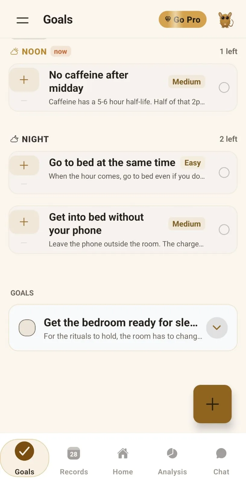 Rituals and reminders screen